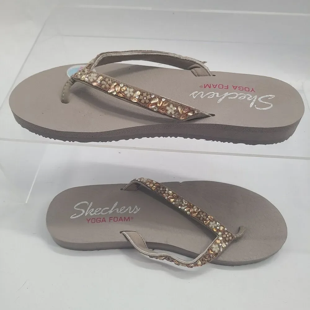 Skechers Women's Meditation Lotus Bae Rose Gold Thong Sandals US Size 10